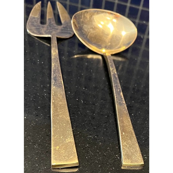 Gold Plated 2-Piece Service Set Cutlery Large Fork and Spoon - Picture 4 of 10